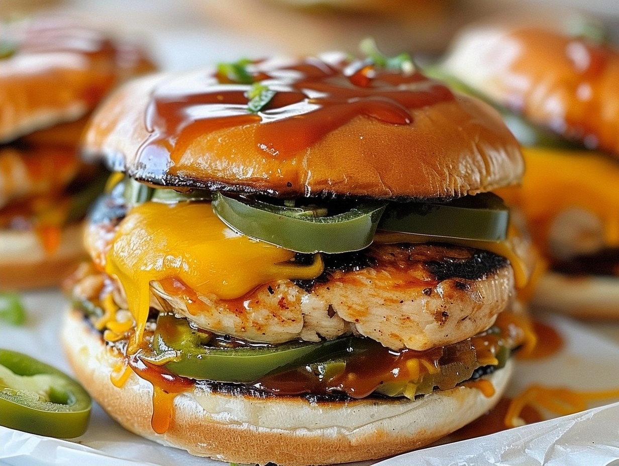 18-Minute Spicy BBQ Cheddar Chicken Burgers with Jalapeños - The Best Way 4 Spicy BBQ Cheddar Chicken Burgers with Jalapeños
