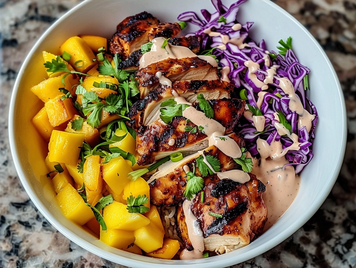 30-Minute Jerk Chicken and Mango Slaw Bowls with Honey Lime Cream - Easy Quick Recipe 6 image 1784392230875